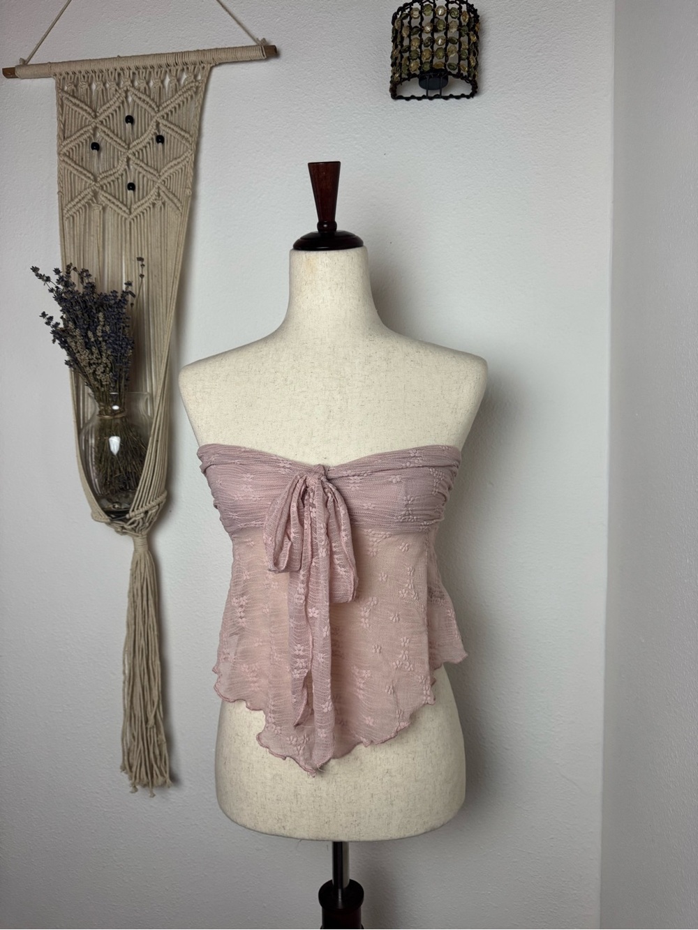 Cider Blush Pink Strapless Tie-Front Crop Top